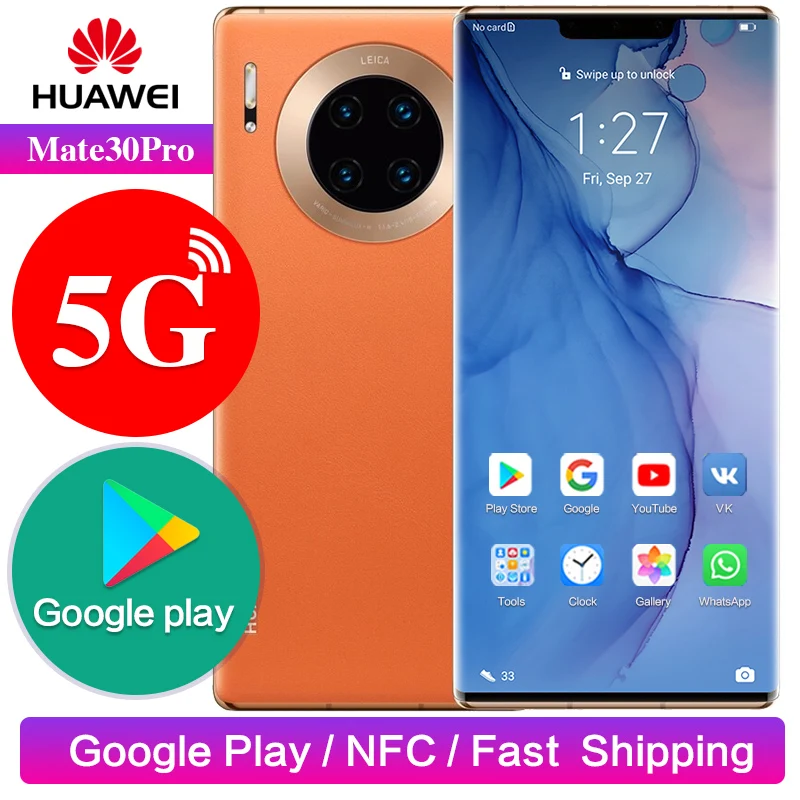 Huawei mate 30 pro 5G версия Google Play Поддержка NFC с глобальной ПЗУ разблокировка 8 Гб 256 ГБ 30pro