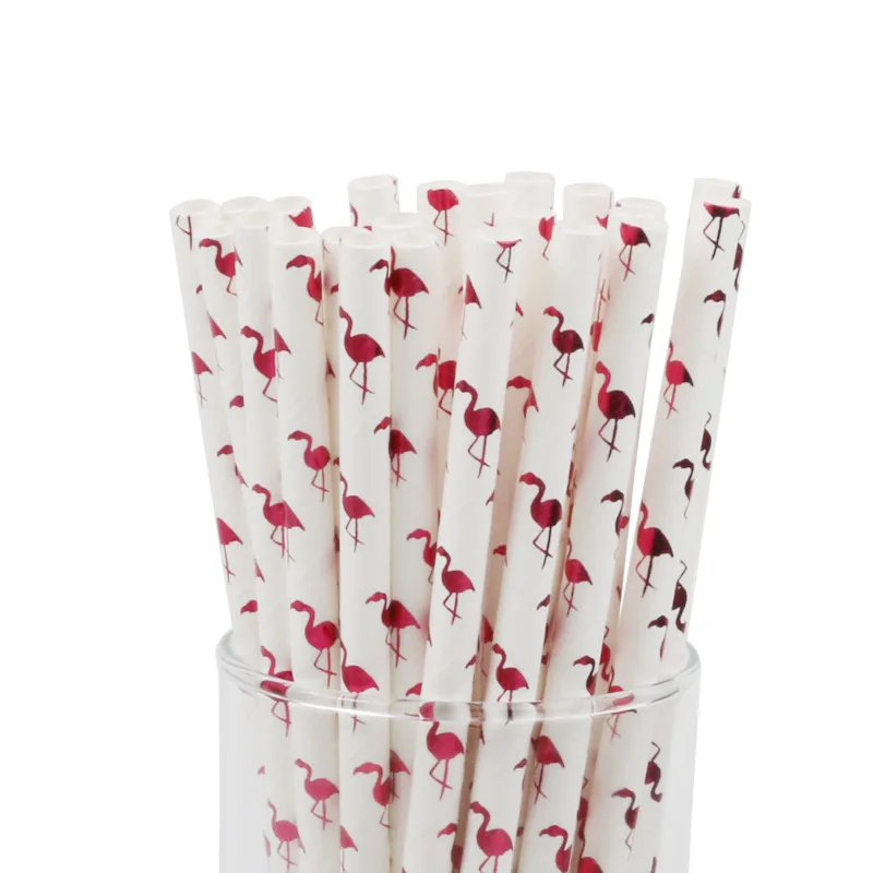 Paper Straw-24PC Набор для вечеринки в честь Дня Рождения, для девочек, с рисунком фламинго, свадебные украшения, одноразовые столовые приборы, вечерние тарелки, бумажные соломинки, для детского душа - Цвет: Paper Straw-24PC