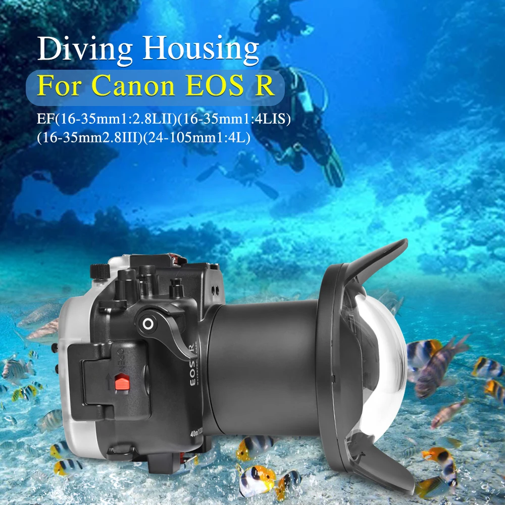 Seafrogs 블랙 방수 카메라 케이스, 돔 포트 포함, 캐논 EOS R 100mm 16-35mm 24-105mm 렌즈용