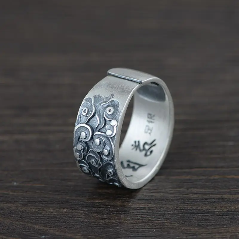 GAGAFEEL 990 серебряное матовое Открытое кольцо благоприятный узор облака тайское серебрянное кольцо с гравировкой молитвенные ювелирные изделия мантровые кольца с шестью словами