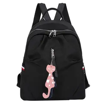 

Woman Nylon Casual Backpack Student Shoulder School Book Bags Large Capacity Travel Solid Color Knapsack