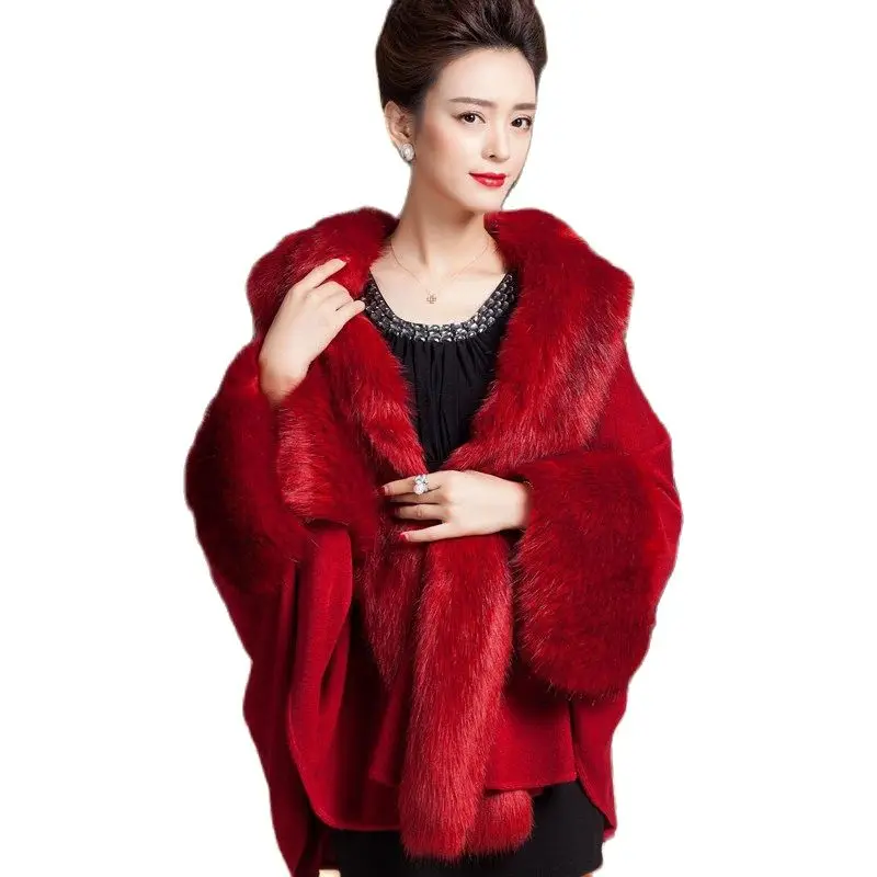 

F885 European and American Women Winter Clothes fine imitation fur Fox Fur Wraps female Cape knitted shawl Cloak