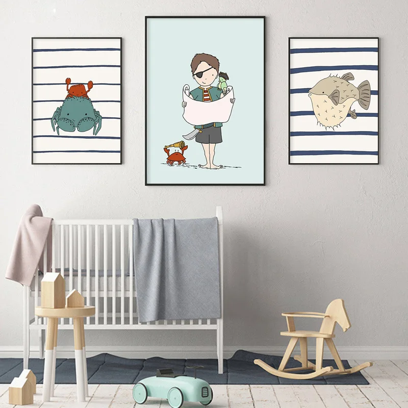 Kawaii Baby Boy детская настенная живопись на холсте Зеленый мультфильм постеры и