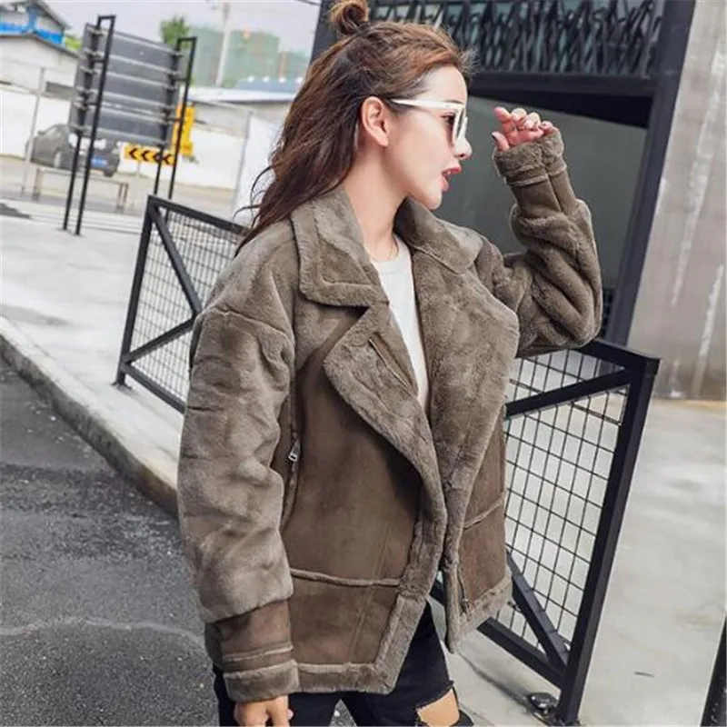 deerskin ягненка мутоновая шуба женская зимняя средняя длина сшивание локомотив Толстая теплая парка модная высококачественная повседневная куртка