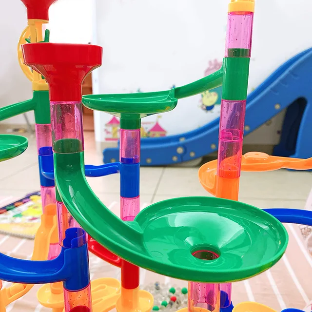 2021Kids Duploe Blocks DIY Track Pipe Building Blocks For Children Ball Circuit Marble Race Run Maze Balls Educational Toys Gift 6