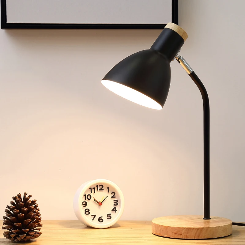 

110V 220V E27 Wood Table Lamp 5 Colours Metal Shade Desk Light Bedside Bedroom Reading Book Table Light Home Lighting
