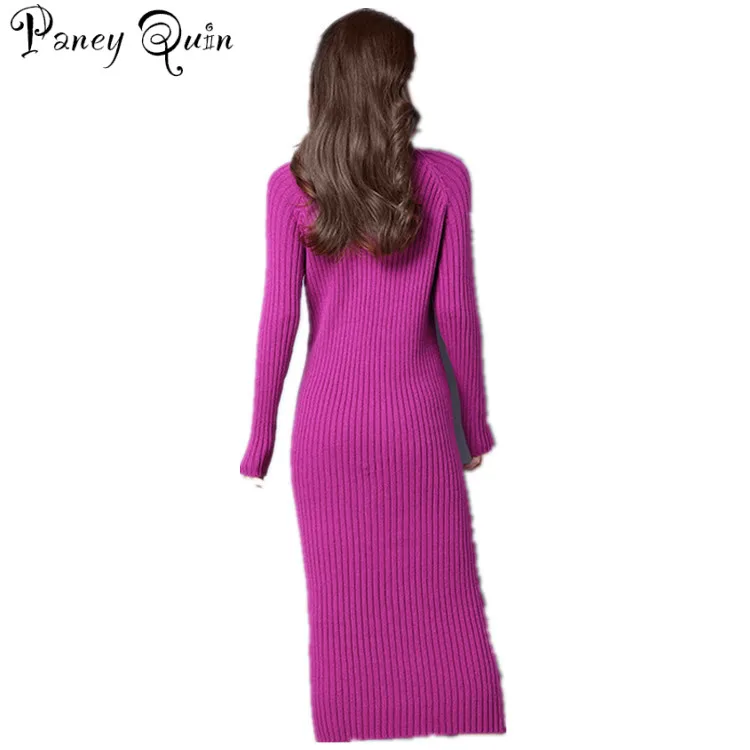 winter sweater dress long pure color Women Dresses pink red Elegant soft Knitted Sweater Dress Bodycon Slim Midi Vestidos