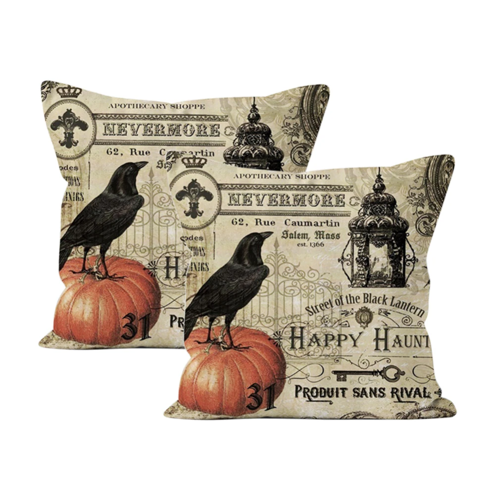 

2 Pcs Halloween Pumpkin Crow Single-sided Pattern Pillow Cover Sofa Throw Cushion Cover Decor