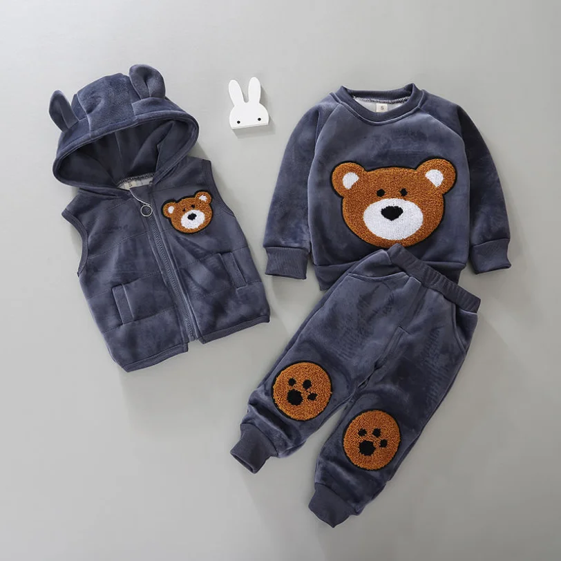 

baby boys/girls winter hoodies clothing sets kids thick warm velvet clothes sets sport suit for children boys fleece tracksuit