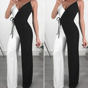 

Sexy V Neck Spaghetti Strap Rompers Women's Patchwork Jumpsuits 2020 ZANZEA Stylish Summer Overalls Female Lace-Up Playsuits 5XL