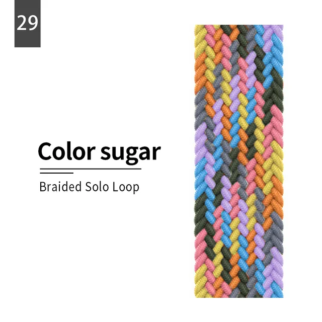 Braided Solo Loop strap for Apple watch band 44mm 40mm Elastic Wristband Bracelet on iwatch Se Series 7 6543 42mm 38mm 41mm 45mm 29 Candy rainbow