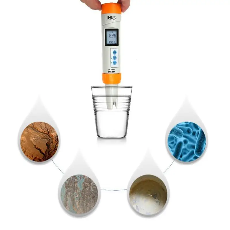 

HM PH-200 LCD Digital Display PH Detector IP-67 Waterproof Portable Cost Savings Reflective Sensitivity Temperature PH Meter