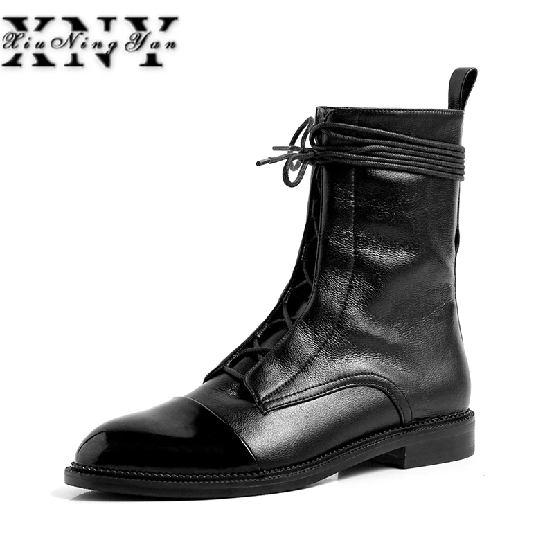 

Brand Fashion Women Ankle Boots Genuine Leather Lace Up Ladies Martin Boots Handmade Super Soft Real Leather Autumn Shoes Woman