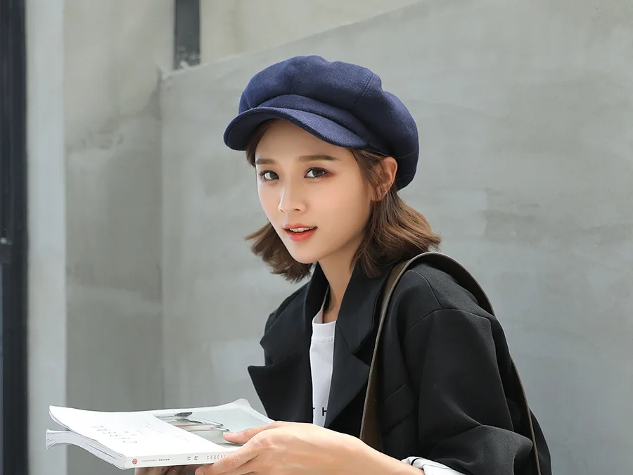 Wool Women Beret Autumn Winter Octagonal Cap Hats Stylish Artist Painter Newsboy Caps Black Grey Beret Hats