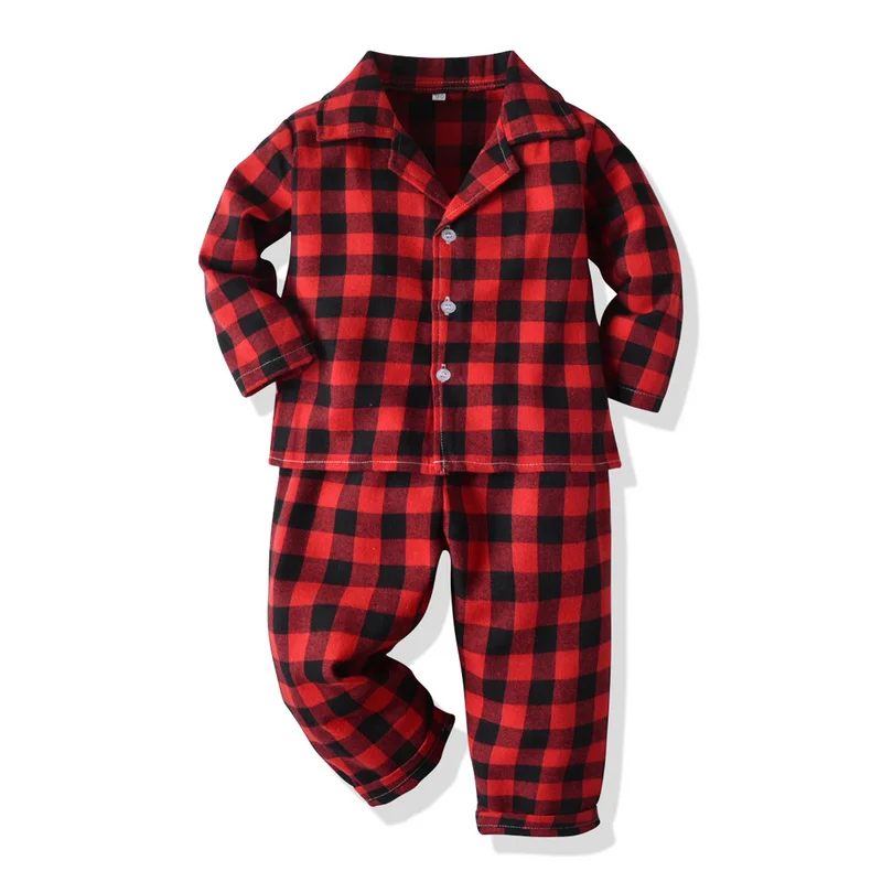 

top and top Kids Boy Girls Pajama Sets Plaid Long Sleeve Casual Buttons Down Tops+Pants Outfits Tracksuit Sleepwear Nightwear