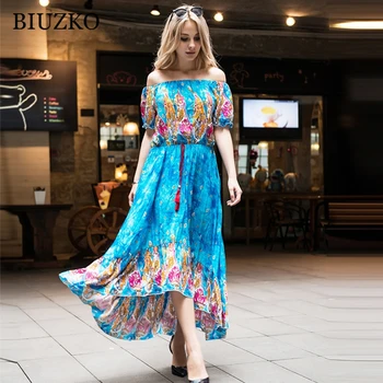 

Casual Print Asymmetrical Woman Dress Nice Spring Summer Short Sleeve Tassel Slash Neck Women Dresses Mid-Calf Beach Vestido