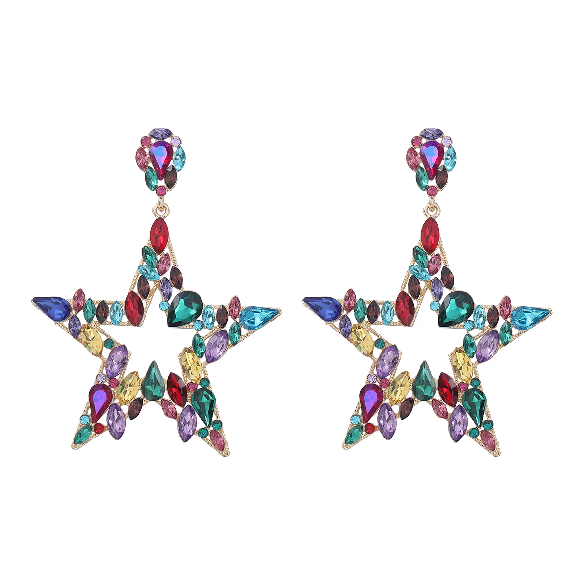 JIJIAWENHUA New Fashion Rhinestone Star Shape Pendant Luxury Women's Earrings Dinner Party Wedding Fashion Jewelry Accessories