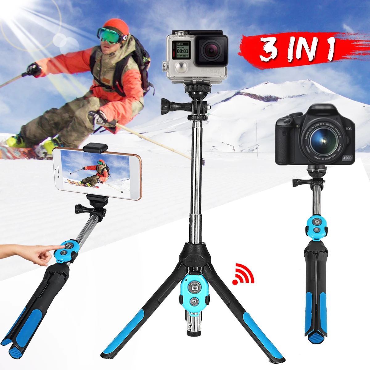 3 в 1 камера штатив bluetooth селфи палка Беспроводной монопод для Gopro 5 6 7 спортивная зеркальная камера для iPhone XR XS X 8 смартфон