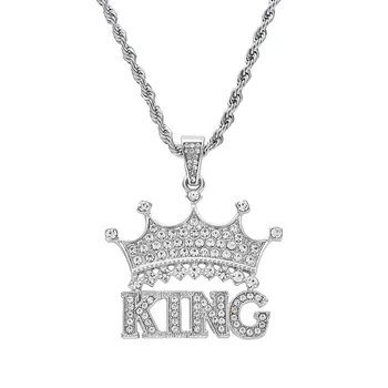 

Men Hip Hop Jewelry Bling Bling Iced Out KING Crown Shape Pendant Necklace Rope Link Chain Necklace Women Jewelry Accessories