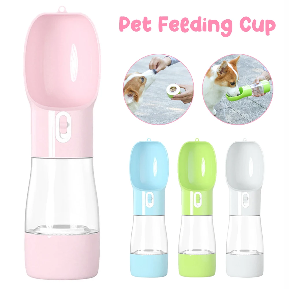 Botella de agua portátil para mascotas, dispensador de bebida a prueba de fugas para exteriores, alimentador para cachorros y gatos, contenedor de alimentos, taza para beber