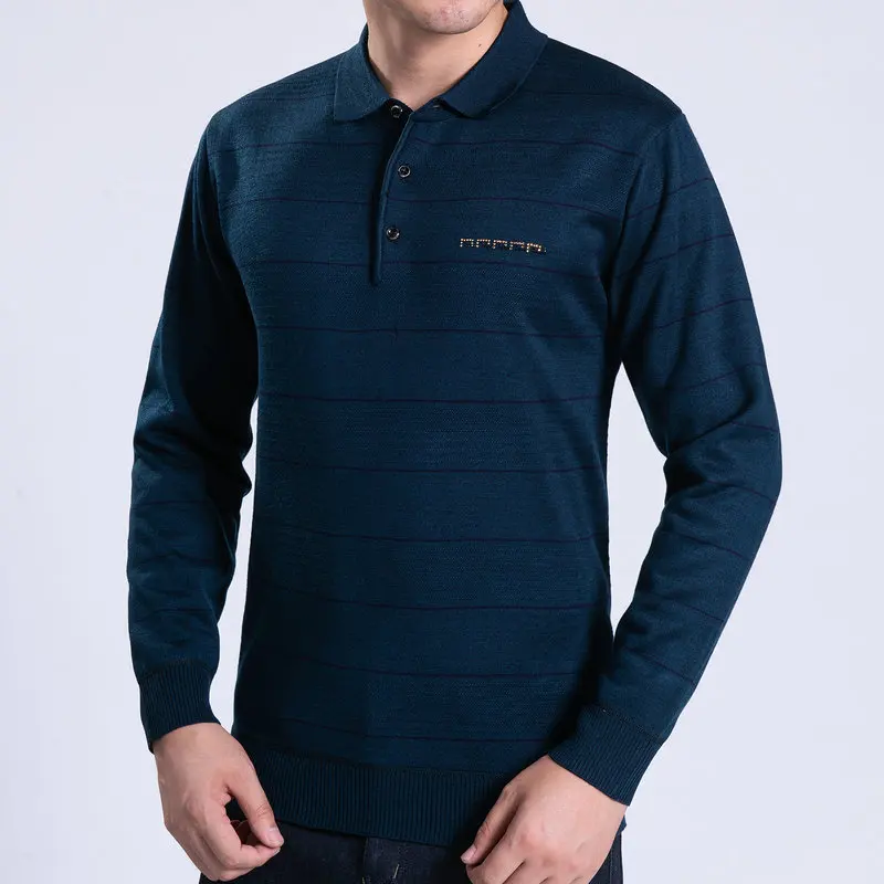 Men Elegant Woolen Blend Thick Fleece Shirts Dark Blue Green Cross Stripe Turn Down Collar Long Sleeve Wool Cashmere Blouse Male