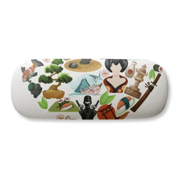 

I Love Japan Sushi Illustration Glasses Case Eyeglasses Clam Shell Holder Storage Box