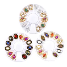 Наклейки для ногтей маникюра 12 Сетки круглые тарелки коробка Смешанные Украшения эллипса сплав, бриллиант набор ABS имитация жемчуга украшения весь