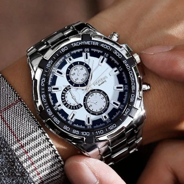 Rosra-reloj deportivo de acero para hombre, cronógrafo de pulsera de  cuarzo, 3 esferas decorativas, precio barato, envío directo - AliExpress