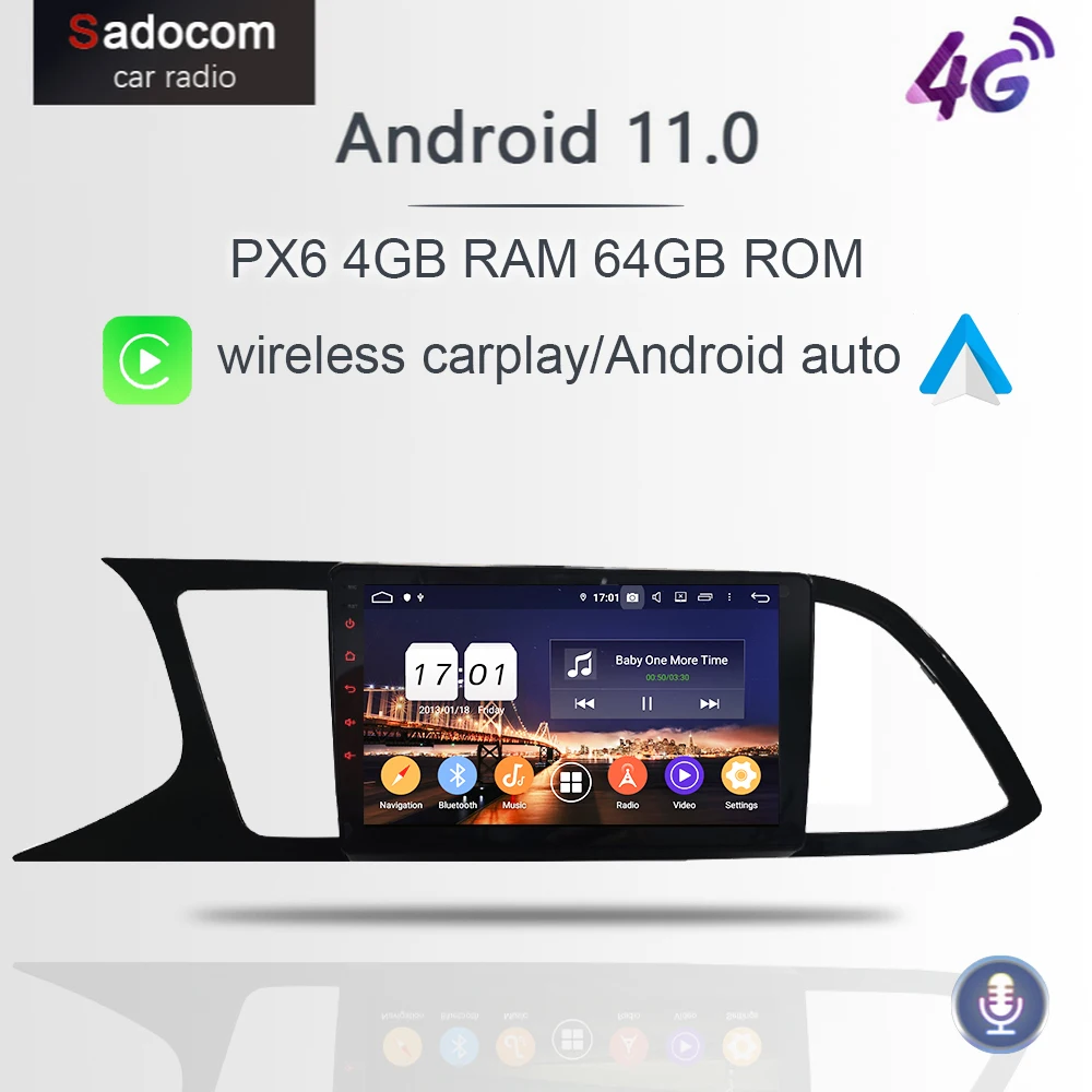 

Автомобильный беспроводной DVD-плеер Carplay PX6 DSP IPS 2 din Android 11,0 4 Гб + 64 Гб GPS карта Авторадио Bluetooth 5,0 для SEAT LEON 2019 2020