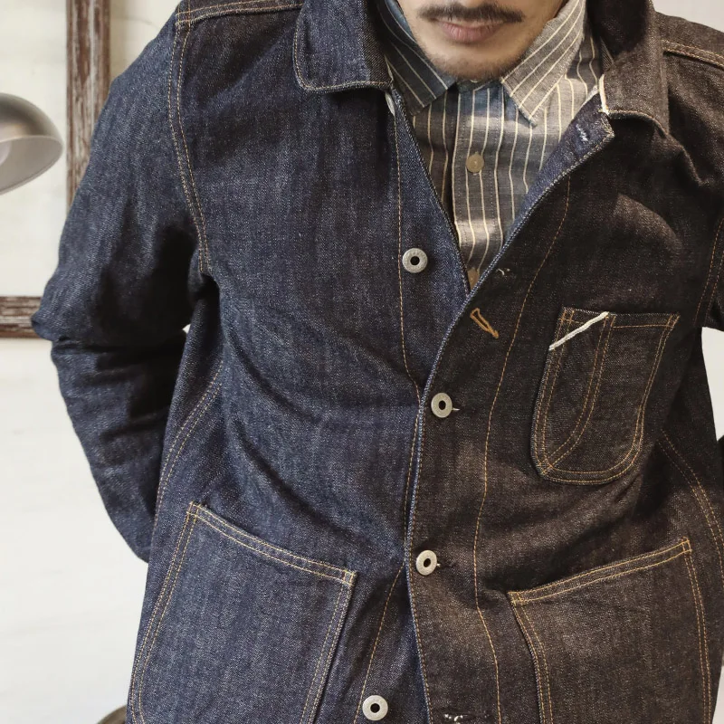 60% OFF TB-0001 Read Description! Asian size 14 oz cotton denim jacket casual stylish raw unwashed denim coat