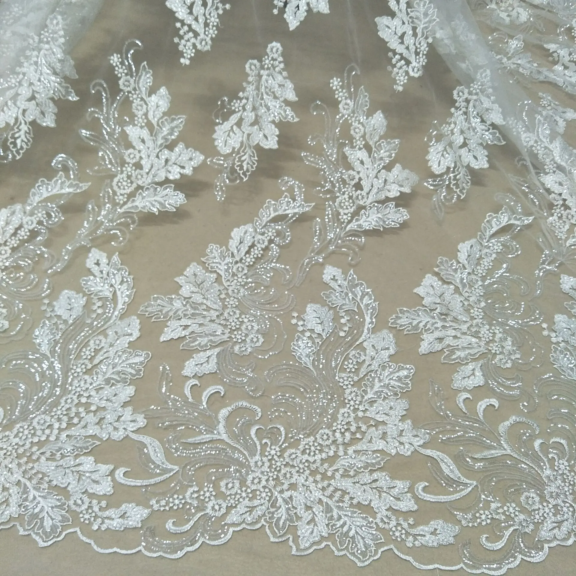 bridal ivory wedding gown dress lace fabric seuqins lace fabric 130cm