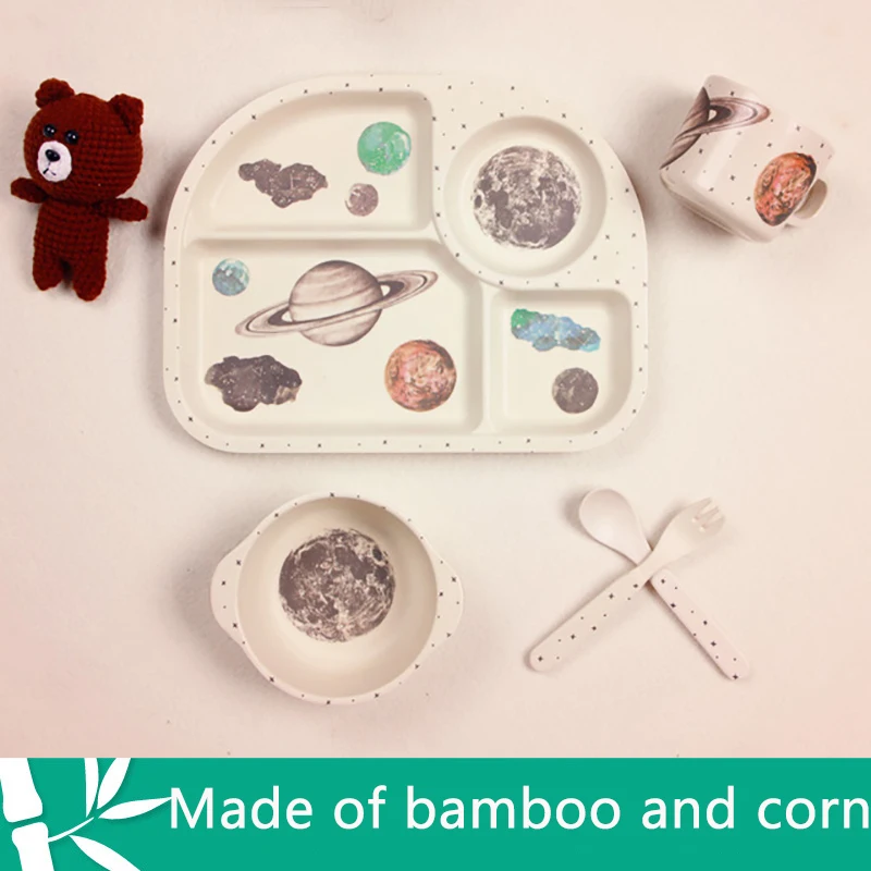 Набор посуды для кормления детей 5 шт. миска вилка ложка чашек из бамбукового