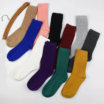 

Women's 4 Seasons Double Needles Cotton Knitting Rib Casual Basic Socks 11Colors Business Deodorant and Sweat Draw Socks Female