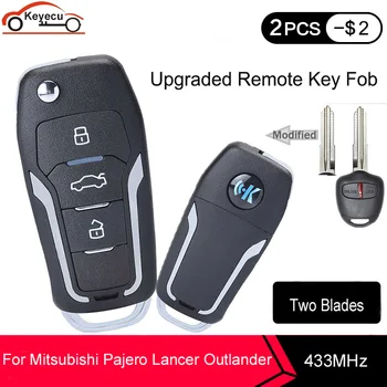 

KEYECU 433MHz ID46 Upgraded 2 Button Remote Key Fob for Mitsubishi Pajero Lancer Outlander Left/ MIT11R Blade OUCG8D-576M-A