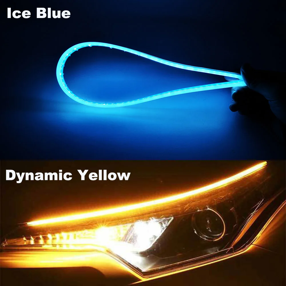 1 пара ультратонких автомобилей DRL светодиодный дневные ходовые огни белый указатель поворота желтый направляющая полоса для сборки фар Прямая поставка - Цвет: Ice Blue and Yellow