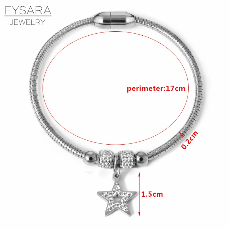 FYSARA винтажные шармы браслеты с сердечками для женщин хрустальные Pulseras змея из нержавеющей стали цепная проволока браслеты и браслеты DIY на заказ