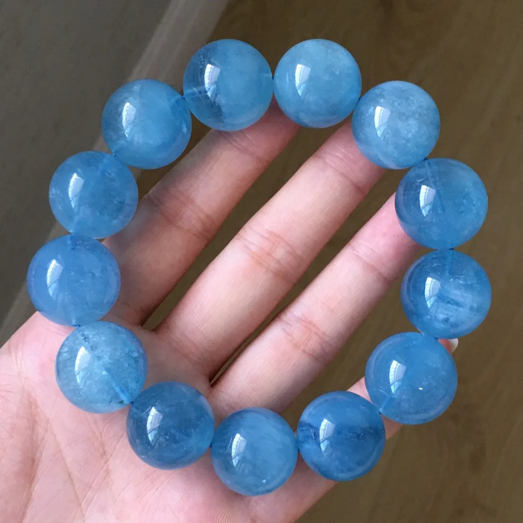 

Natural Aquamarine Single Loop Bracelets Color Blue Run Large Particles Crystal Clean round Full Simple Glorious