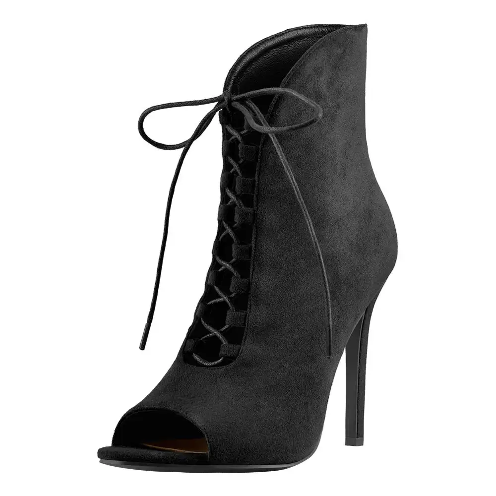 black suede stiletto ankle boots