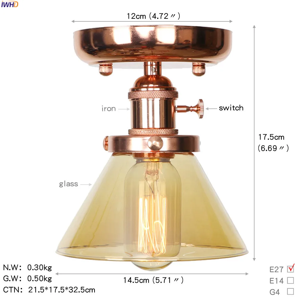 IWHD Nordic железный металлический светодиодный потолочный светильник балкон Освещение в гостиную Edison стеклянные потолочные светильники Plafon Lamparas De Techo