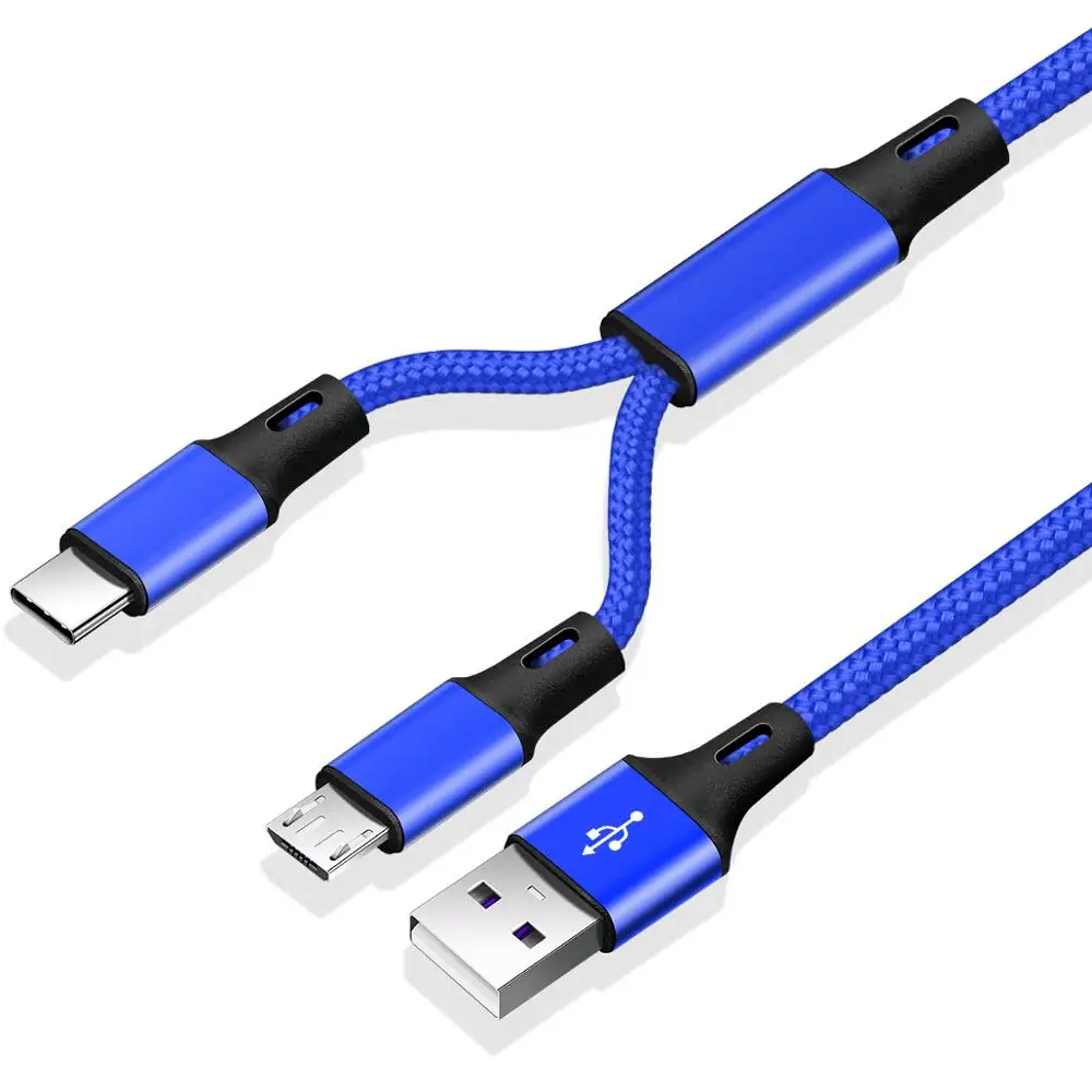 FONKEN 2 в 1 Micro usb type C кабель портативный двойной зарядки для телефона USB кабель Android Мобильный банк питания быстрая зарядка USB C шнур - Цвет: blue usb Cable
