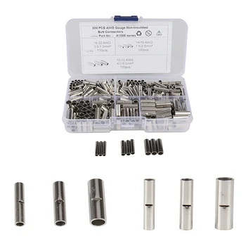 

300Pcs Non-Insulated Butt Connectors Gauge Seamless Uninsulated Electrical Wire Ferrule Cable Crimp Terminal Kit LB88