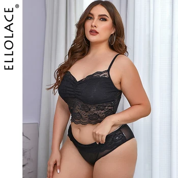 

Ellolace Plus Size Lingerie Set Black Underwear Set Women Bralette and Panties Wirefree Lace Bra Set Sexy Lingerie Underwear