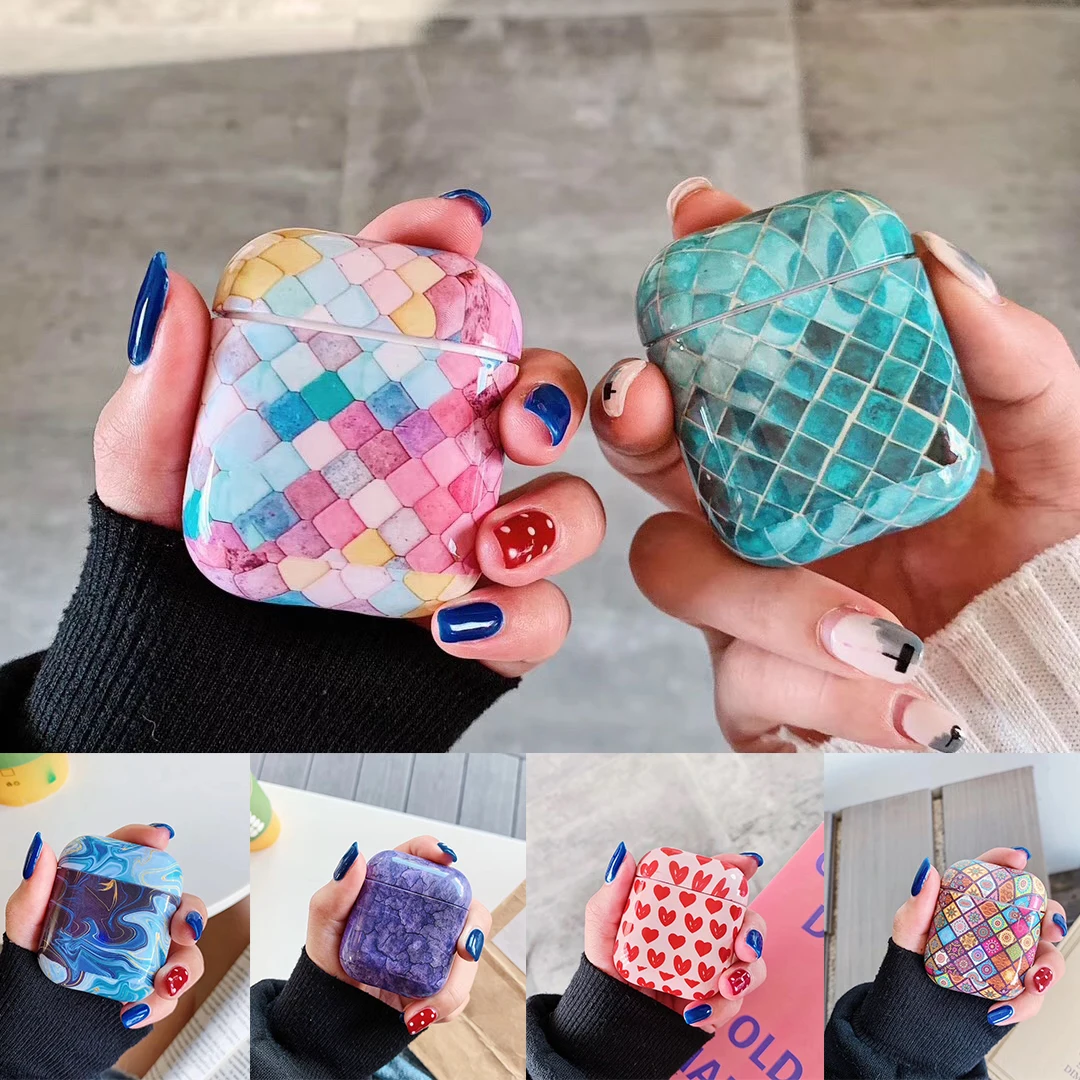 

For AirPods Case luxury Love heart /Rainbow Marble Protective hard Cover Bluetooth Wireless Earphone Case For Air pods 2 cover