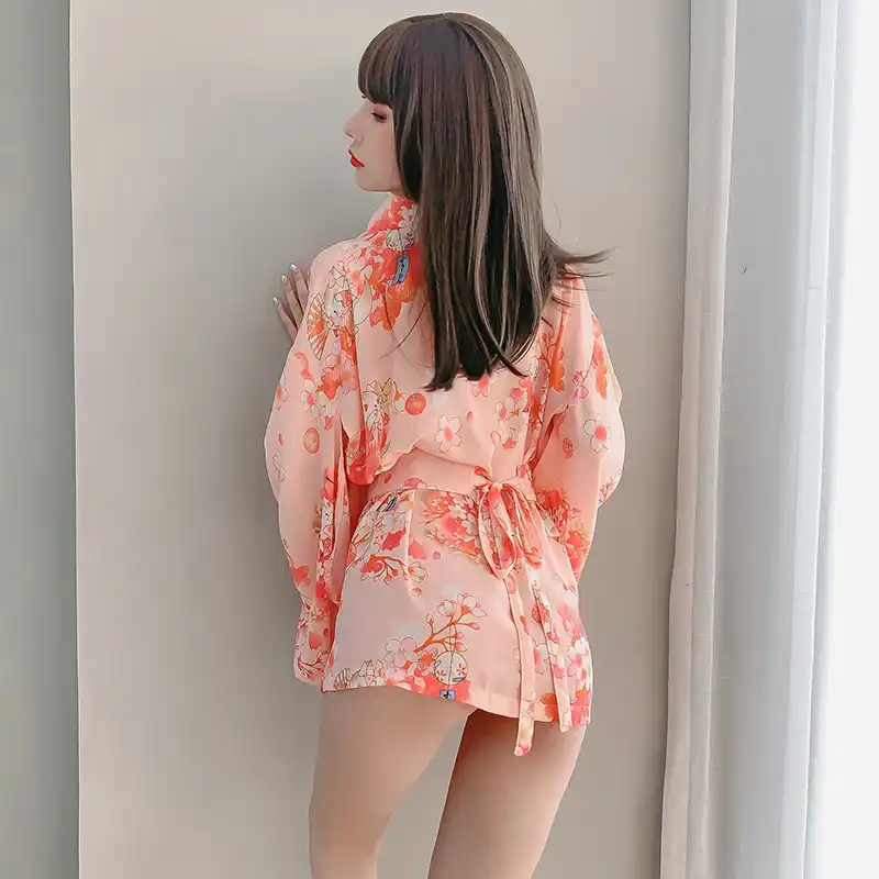 Kimono Dress Gril Japanese Style Bathrobe Woman Vintage Sakura Floral Print Yukata Haori Japan