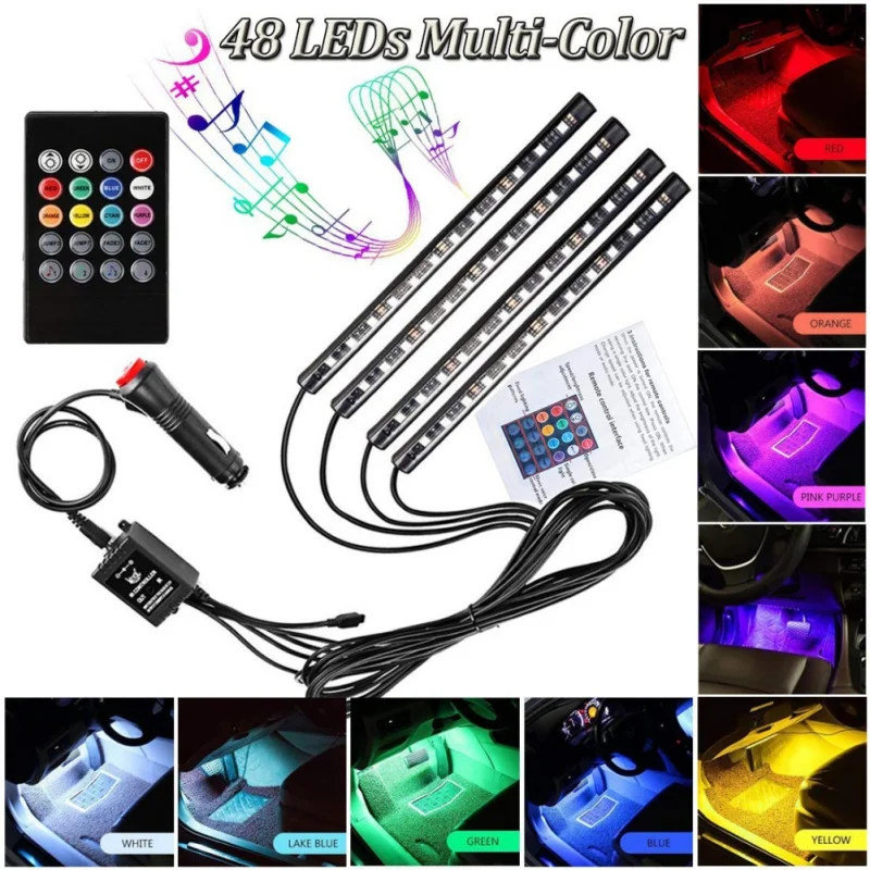 10 Вт автомобильный Светодиодные ленты огни 5050 12smd 12V RGB СВЕТОДИОДНЫЙ многоцветный музыкальный салона атмосфера огни - Испускаемый цвет: A