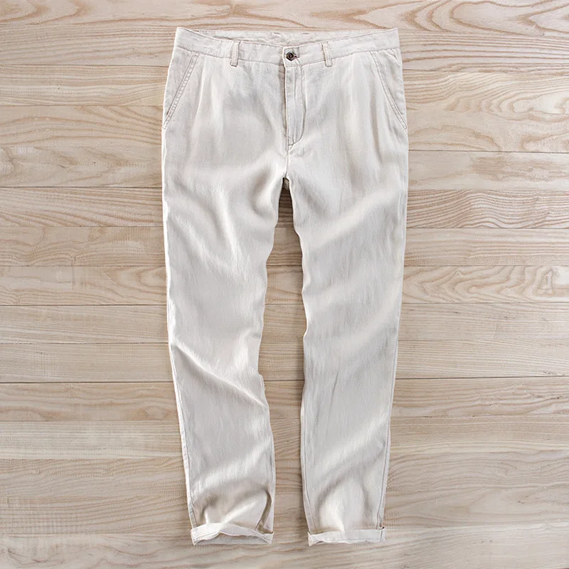 

New Style Summer Chinese-style Flax Casual Pants Thin Solid Color Comfortable Cotton Linen Straight-Leg Trousers Business Casual