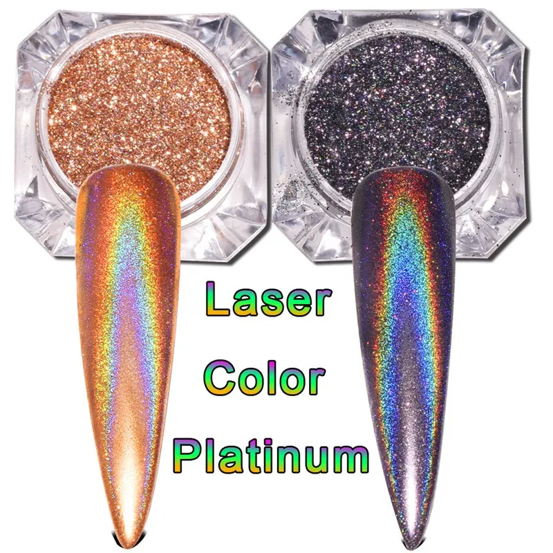 Black/Gold Laser Nail Glitter Holographic Powder for Nails Mirror