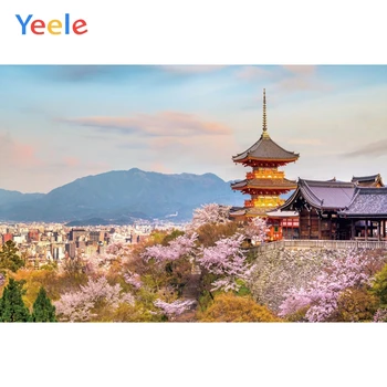 

Yeele Blue Sky Mount Cherry Blossoms Tower Landscape Photography Backgrounds Customized Photographic Backdrops for Photo Studio