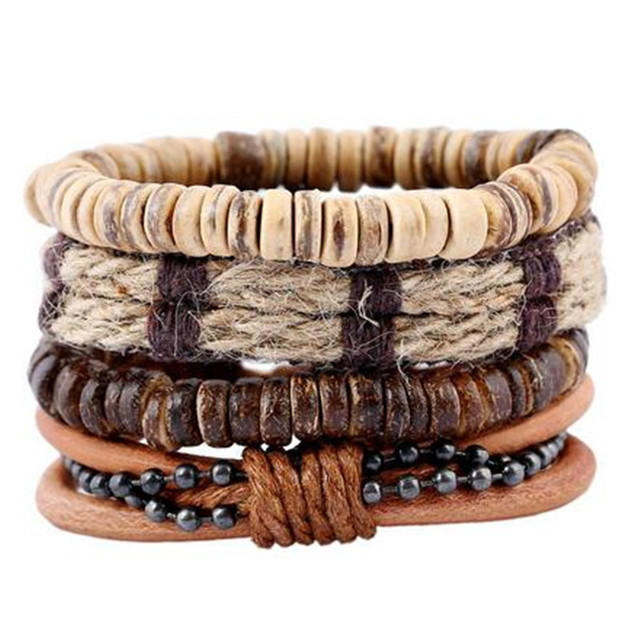 Stone Men Bracelet Multi-layer Handmade Weaved Punk Leather Rope Chain Stainless Steel Bangle Male Jewelry Gifts