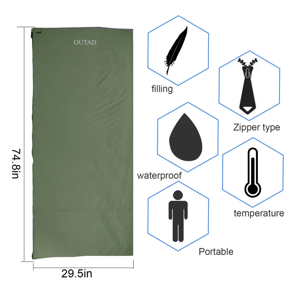 OUTAD спальный мешок конверт легкий портативный водонепроницаемый комфорт прочный для путешествий кемпинга туризма и активного отдыха